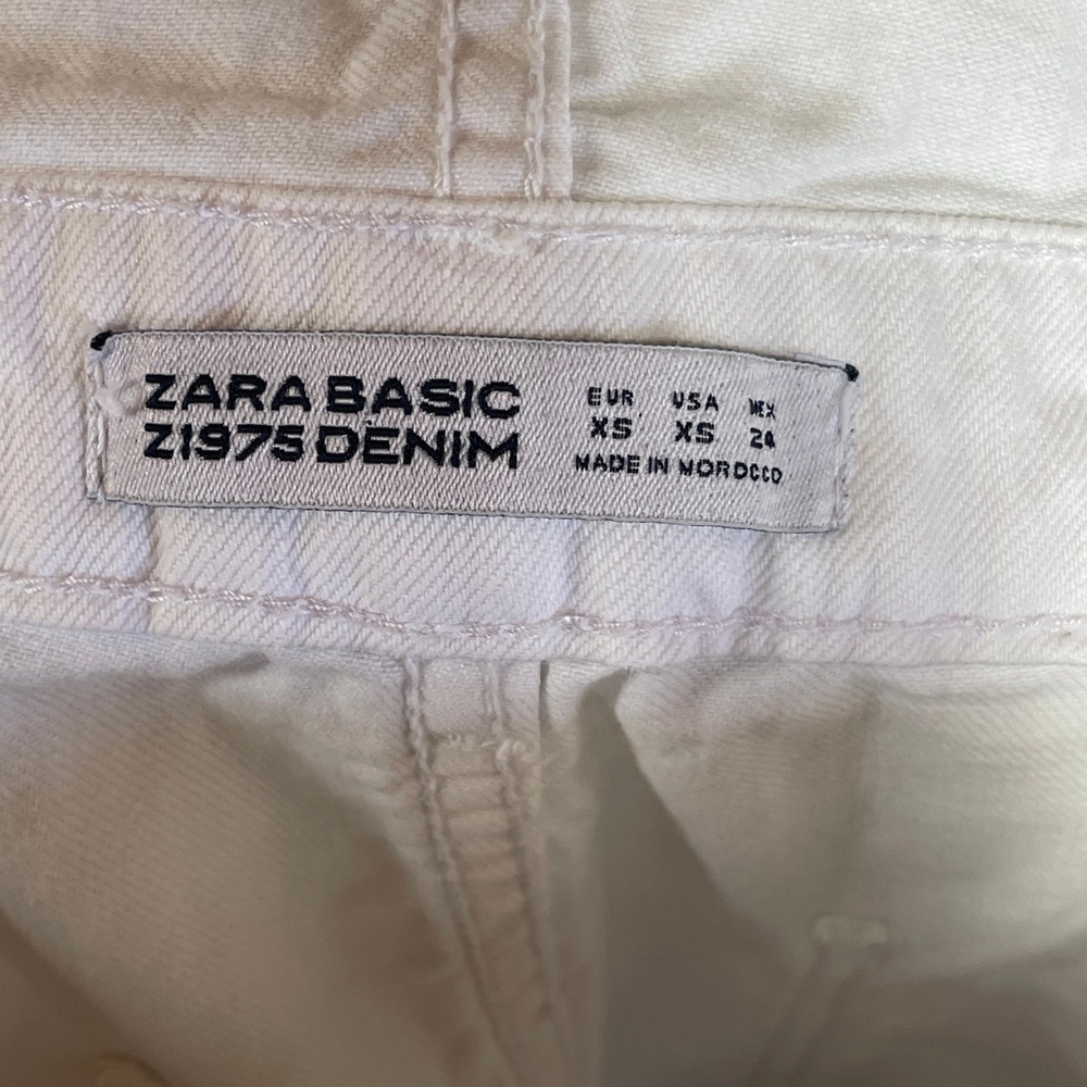 Zara Overalls Womens XS White Distressed Bib Overalls Basic Z1975 Denim Cotton - Picture 4 of 11